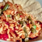 Vegan Mexican Rice in bowl with tortilla chips