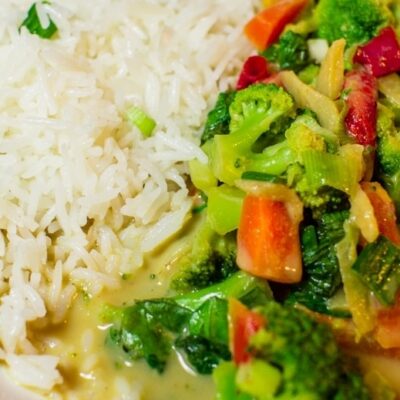 Green curry with basmati rice
