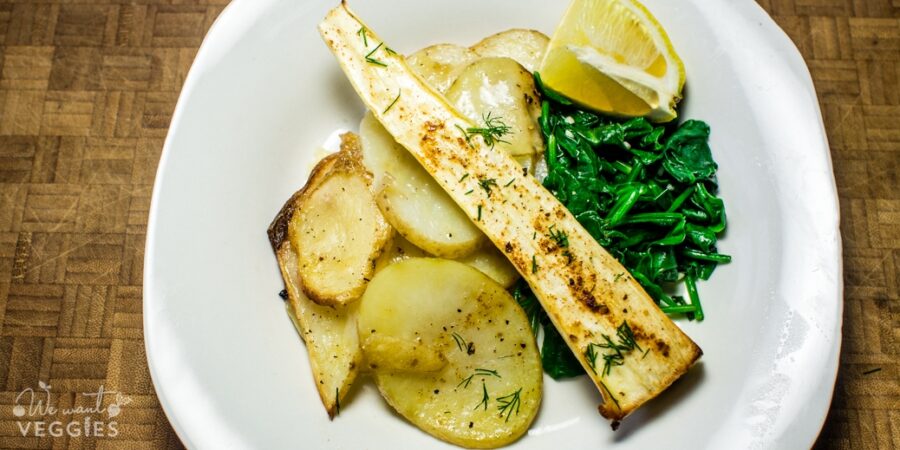 Parsnip Filets, Potatoes & Baby Spinach - We Want Veggies