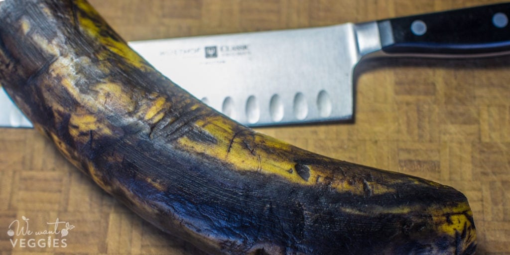 Prepped plantain with knife