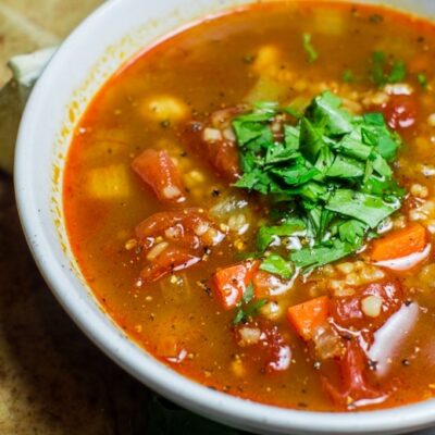 Spicy Bulgur Soup With Pita Bread