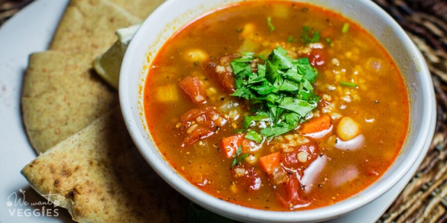 Spicy Bulgur Soup With Pita Bread