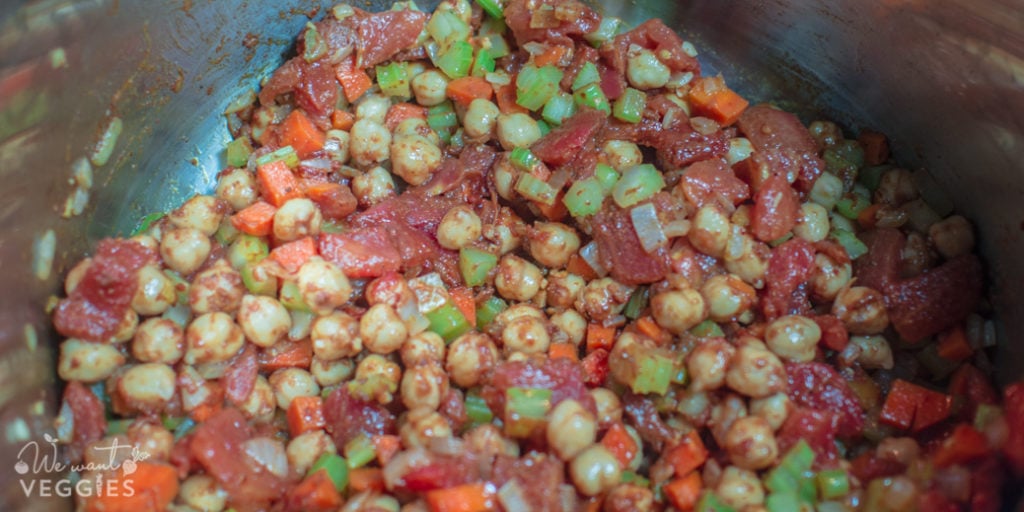 Stir in chickpeas, tomatoes & spices.