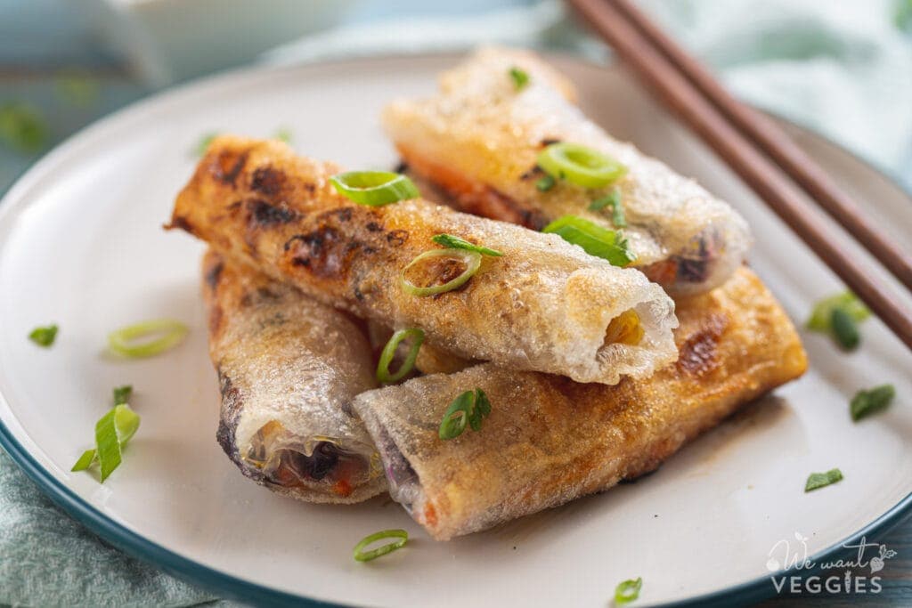 Crispy spring rolls on a plate