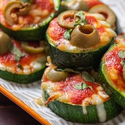 zucchini pizza bites on a tray