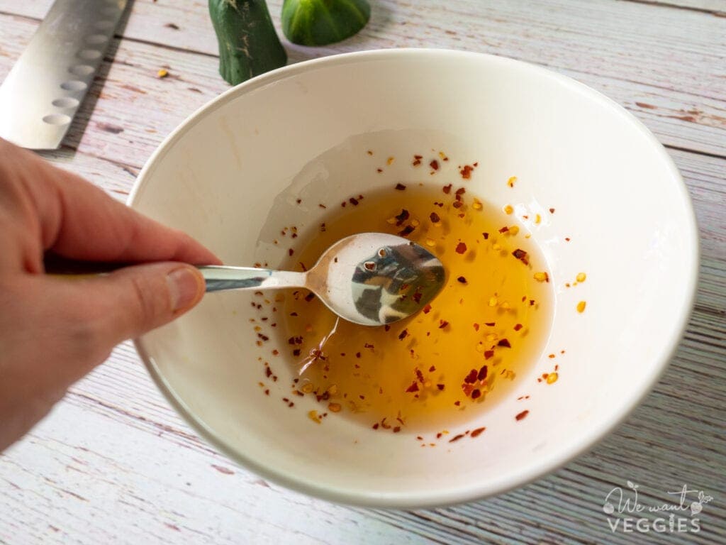 Mixed dressing ingredients in small bowl