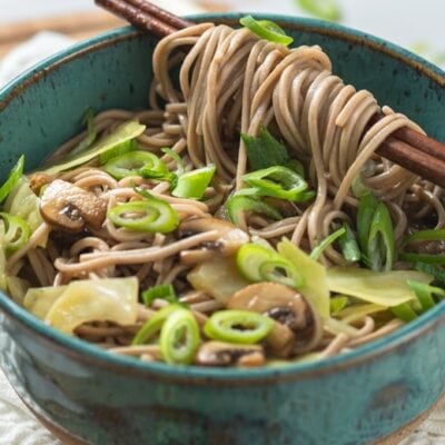 Mushroom ramen in a bowl with chopsticks