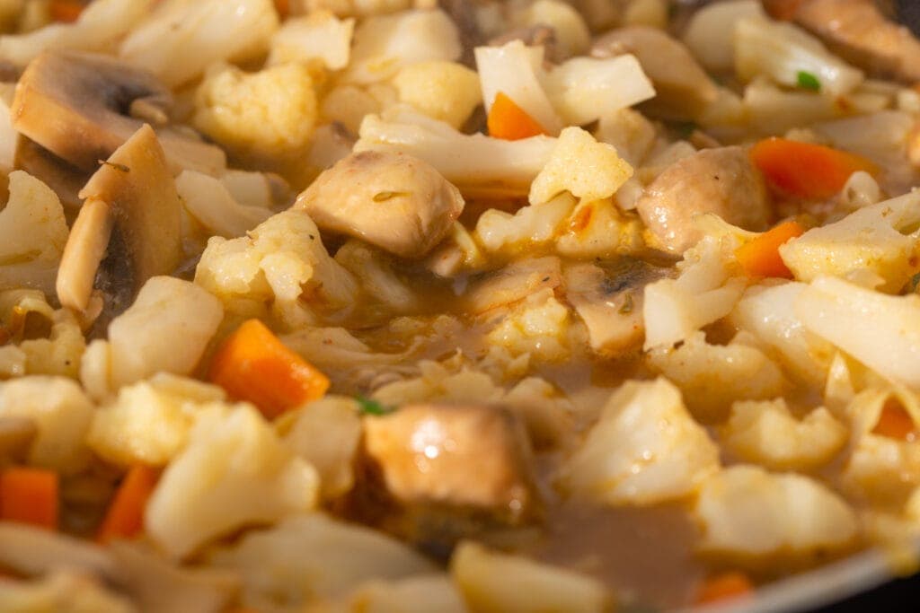 Close-up of simmering vegetables