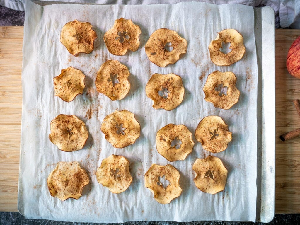 Apples cooling on baking sheet