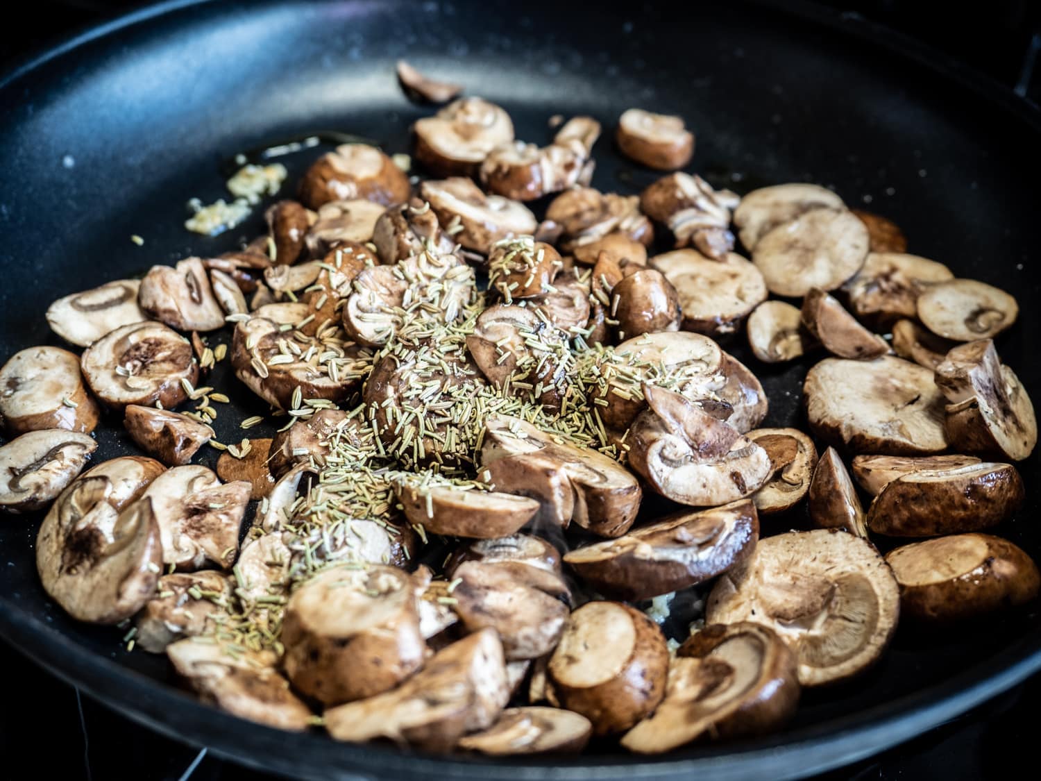 Mushrooms in pan with spices