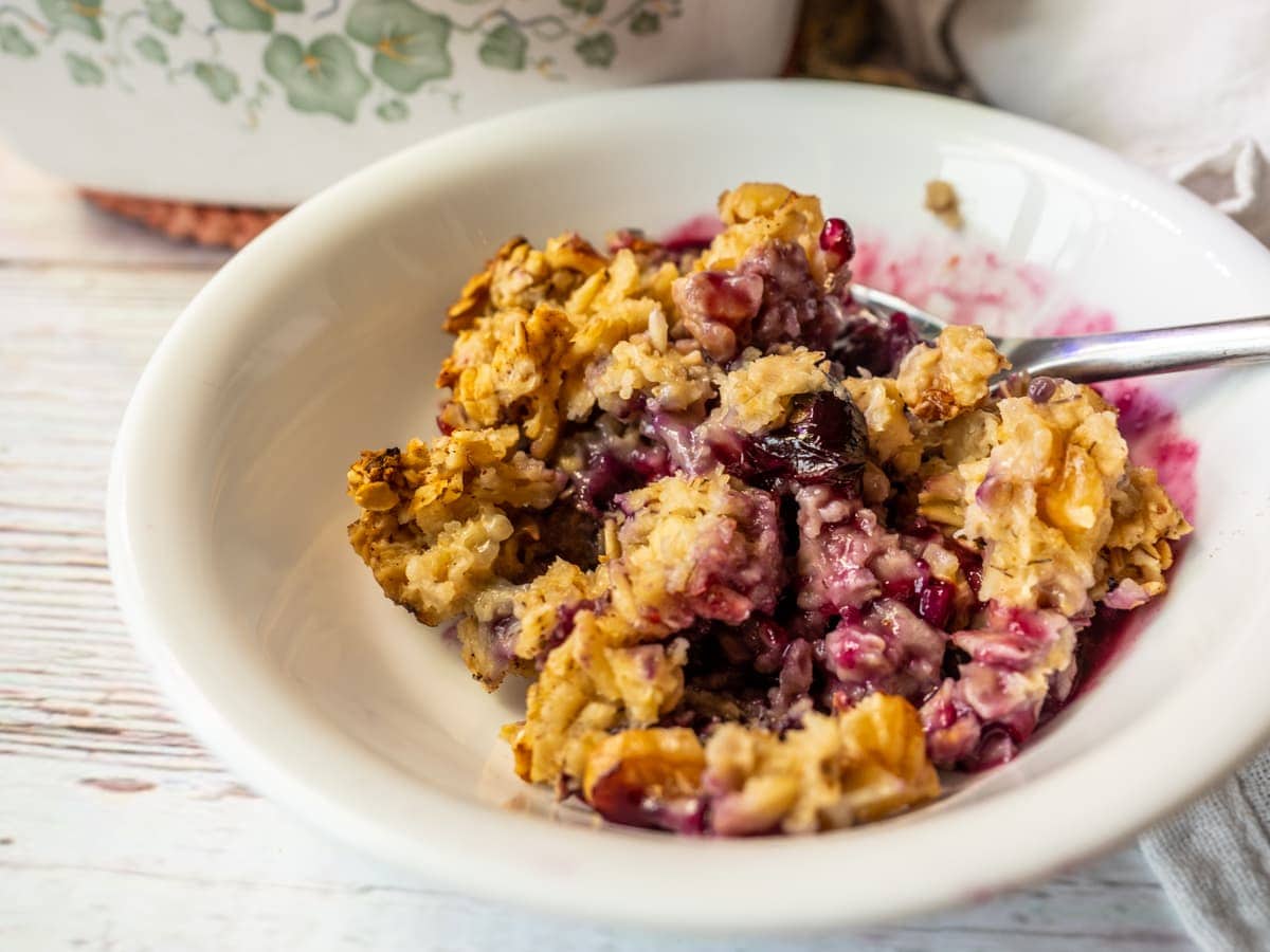A bowl of Baked Blueberry Oatmeal