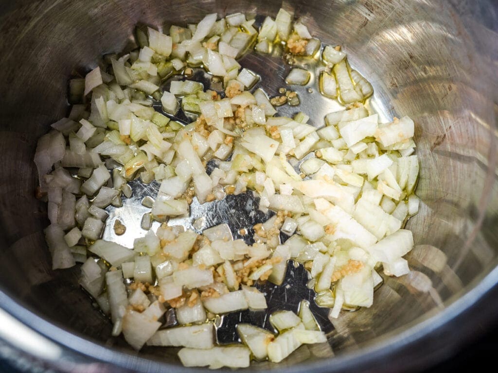 Onions and garlic in instant pot.