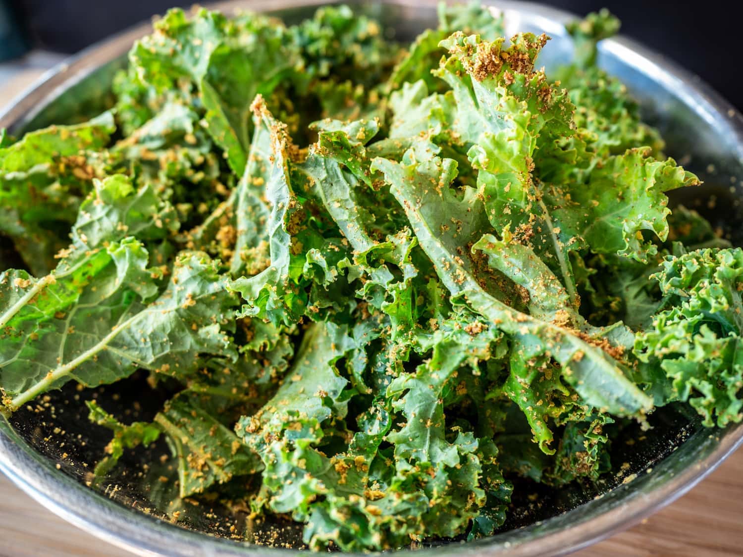Seasoned kale in bowl