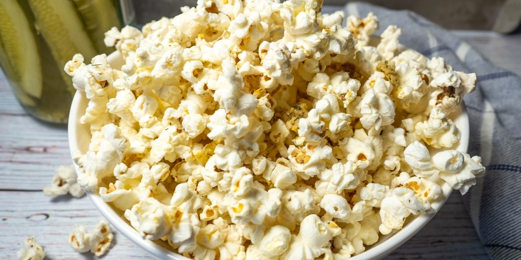 Homemade Dill Pickle Popcorn - Fork in the Kitchen