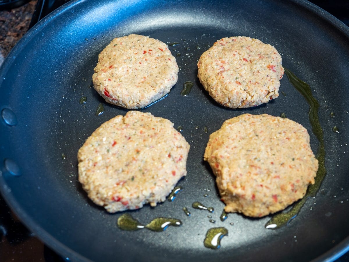 patties browning in pan