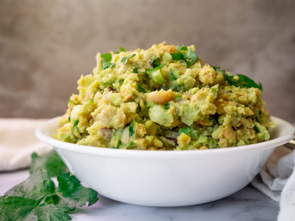 Avocado chickpea salad in bowl