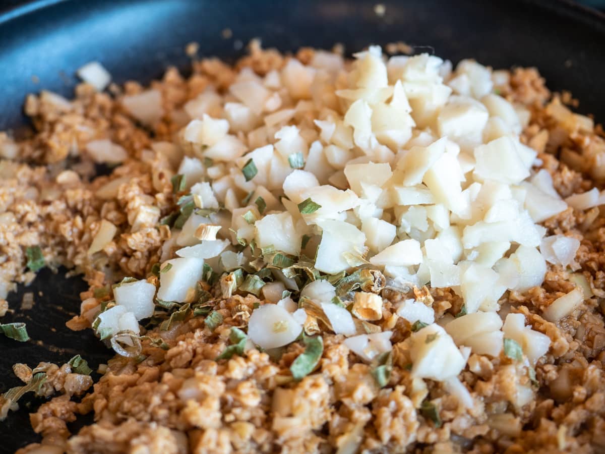 All ingredients now cooking in skillet.