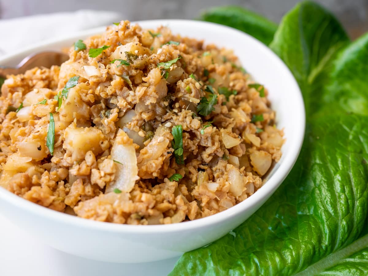 Bowl of Vegan Lettuce Wrap filling