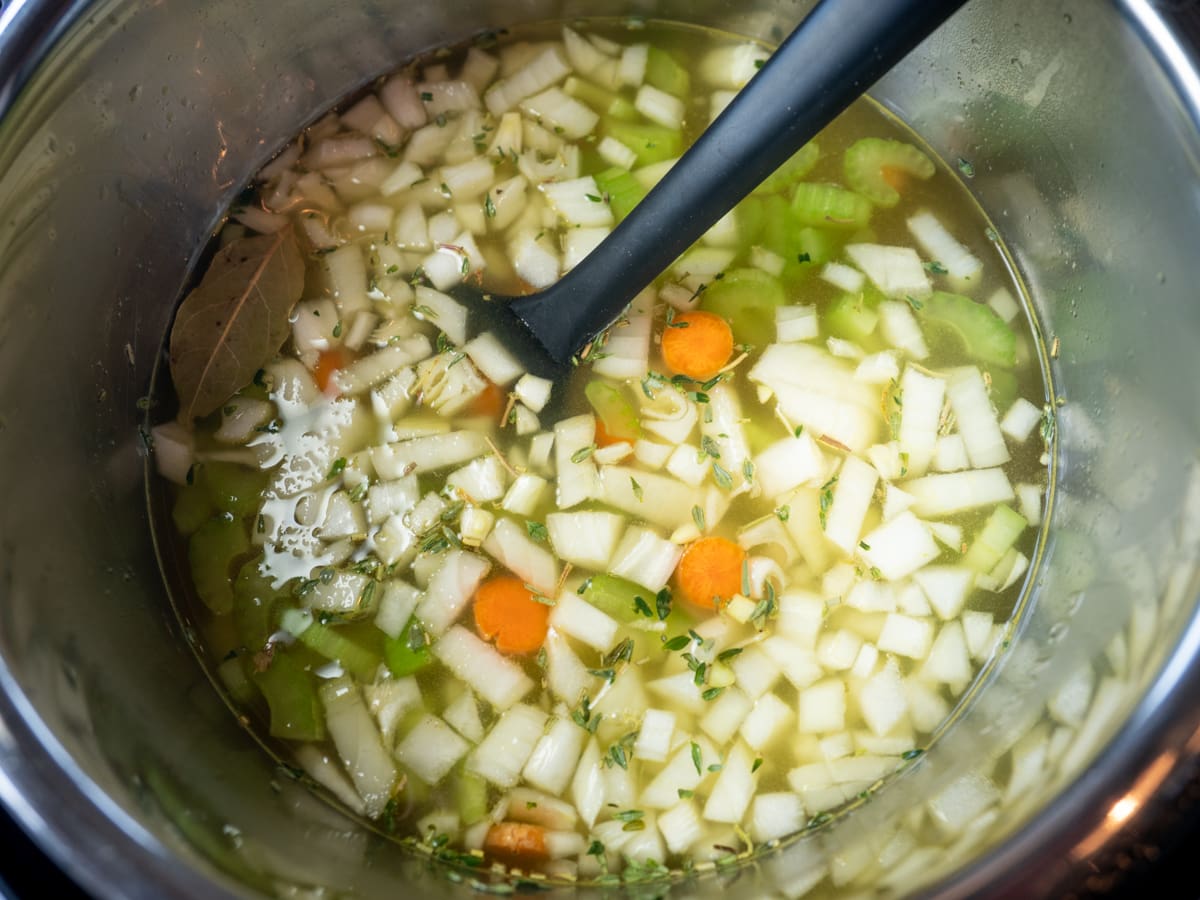 Mirapoix, spices and broth in Instant Pot